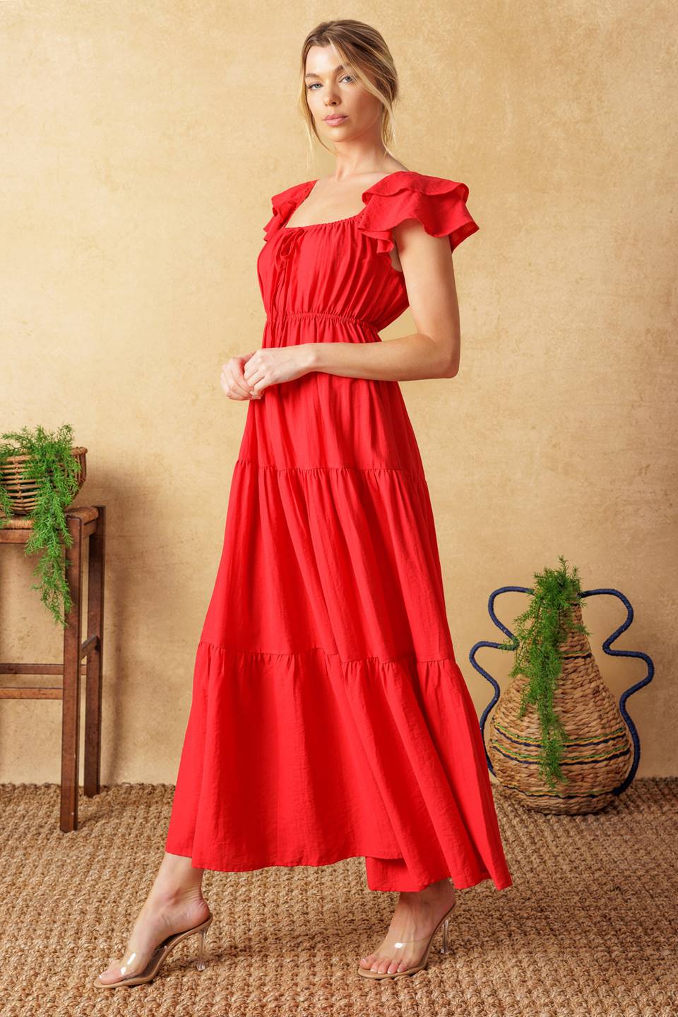 GET WITH IT WOVEN MIDI DRESS Flying Tomato